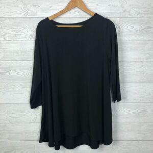 Joan Vass Women's 3/4 Sleeve Tunic Blouse Shirt Scoop Neck Solid Black Size 1X